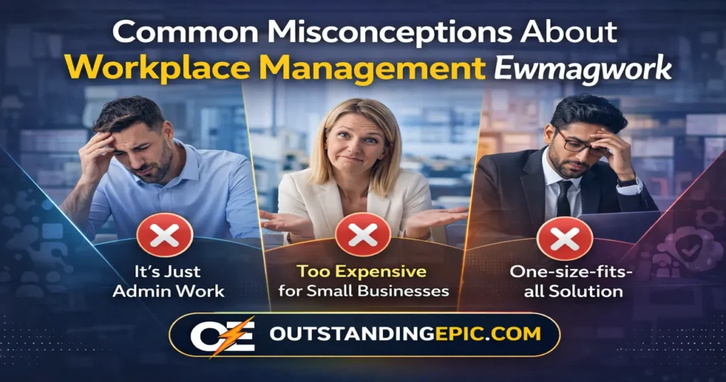 Workplace Management Ewmagwork: The Ultimate Authority Guide to Modern Workforce Strategy, Productivity, and Organizational Excellence 4 Common misconceptions about Workplace Management Ewmagwork showing myths like admin work only, high cost, and one-size-fits-all solutions in modern workplace