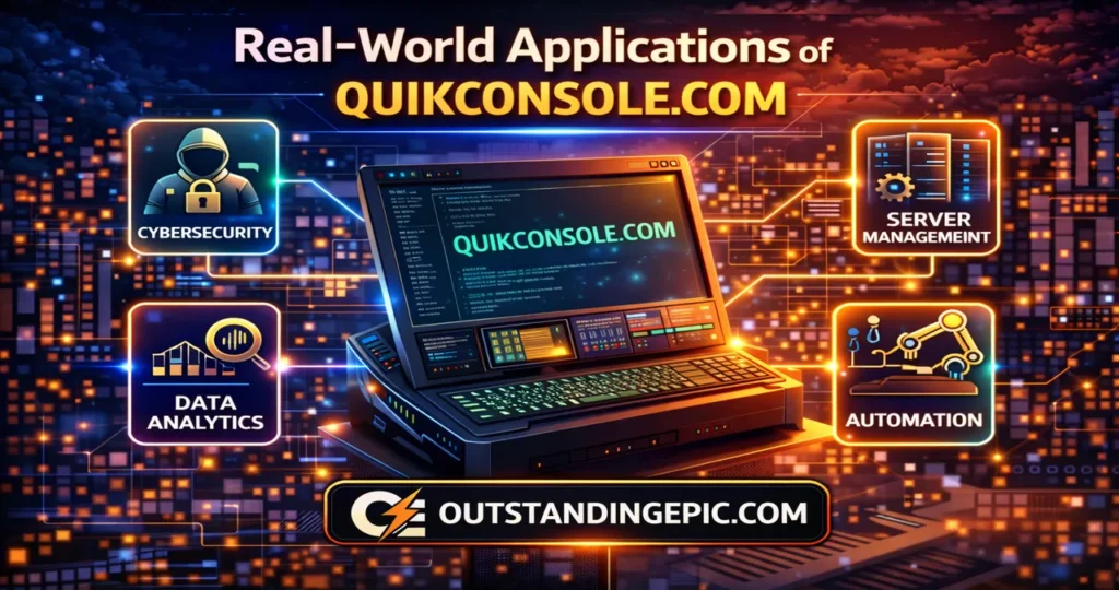 Quikconsole com Explained (Features, Performance & Complete Guide 2026) 3 Real world applications of quikconsole com showing cybersecurity server management data analytics and automation in modern digital systems