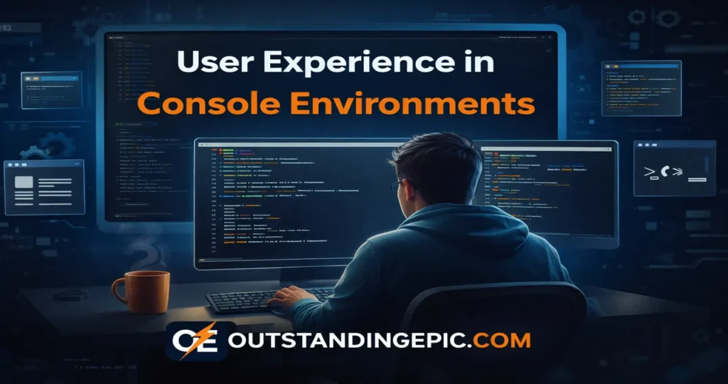 Quikconsole com Explained (Features, Performance & Complete Guide 2026) 2 User experience in console environments showing developer working on command-line interface with modern coding setup